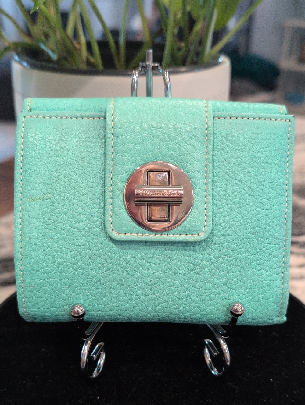 Tiffany & Co. Tiffany Blue Pebbled Leather Turn-Lock Wallet